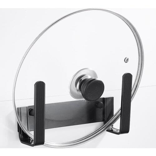 Black Pot Lid Holder Wall-Mounted Hanging Holder for Pan Pot Cover Rack Kitchen Organizer Aluminium Kitchen Storage Rack