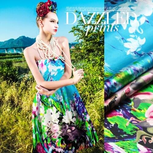 CNUM SP401 Pure Silk/Flowers In Bloom/Silk Fabric Elastic Charmeuse 93% Silk 7% Spandex/Width 1.29yd Length 1.20yd