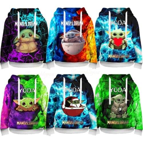 Kids 3D Hoodie Baby Yoda Hoodies Sweatshirt Long Sleeve Disney Children 3-14 Years Hoodies Sweatshirt Funny Cartoon Hoodies
