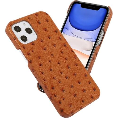 Leather Phone Case Shockproof Ostrich Pattern Protective Back Cover for iPhone 12 5.4" 6.1" 6.7" Smartphone