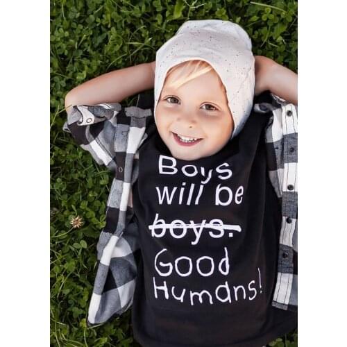 Summer Toddler Kid Boy Clothes Boys Will Be Good Humans Funny Shirt Kids Letter Print Shirt Children Cute Casual Tops Outwear