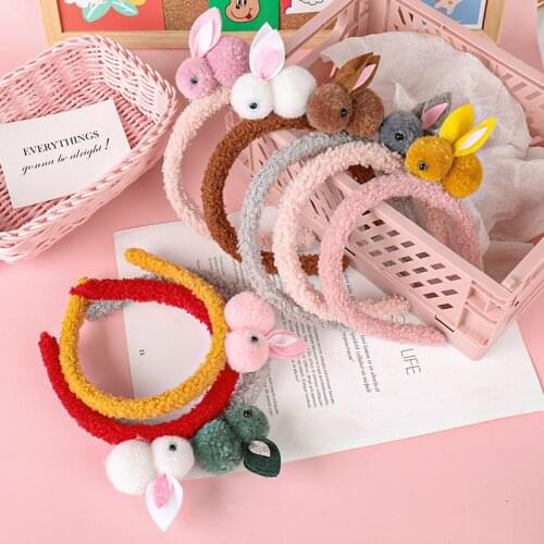 New Cute Colorful Plush Cartoon Rabbit Hairbands For Girls Kid Sweet Hair Decorate Selfie Prop Headband Fashion Hair Accessories