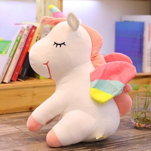 New Design Colorful Organic Cotton Lying Size Unicorn Stuffed Animal Plush Toy