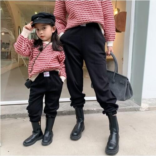 Mother and Kids Matching Outfits Pants Autumn Winter Casual Cotton Velvet Trousers for Mom Girls Boys Family Look Mommy and Me