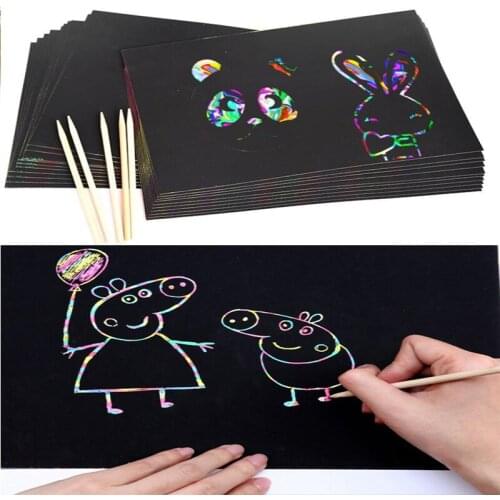 50 Pcs Dazzle Magic Scraping Art Paper DIY Craft for Kids Creative Drawing Scraping Painting Toys Decor Paper Scrapbook Material