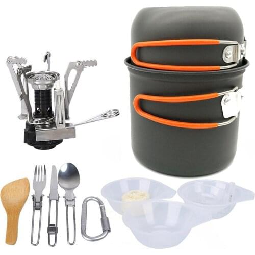 Camping Cookware Kit Backpacking Cookset Lightweight Pot Pan Kettle Fork Knife Spoon Kit for Outdoor Camping Hiking Picnic