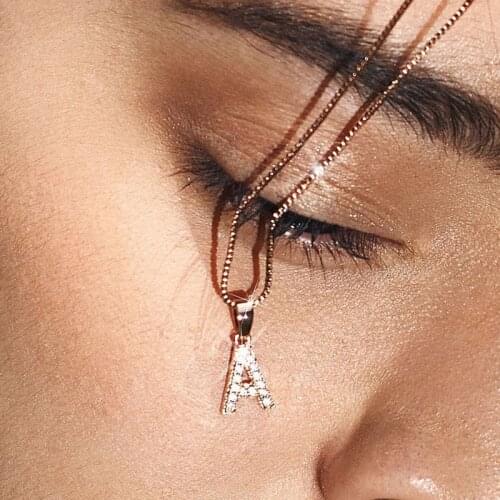 Cubic Zirconia 26 Initial Letter Pendant Necklace For Women Stainless Steel Gold Chain Alphabet Chokers Jewelry Accessories BFF