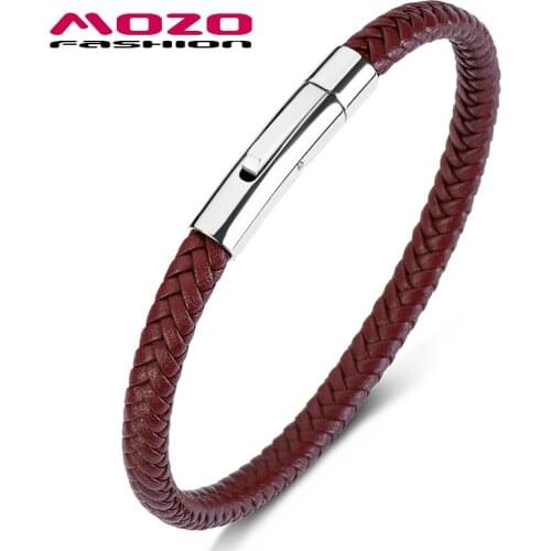Fashion Wholesale Punk Men Jewelry Braided Leather Bracelet Women Handmade Bangle Trendy Clasp Wrist Band Brown