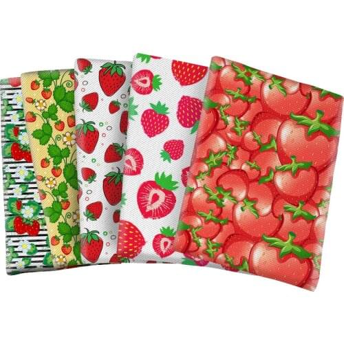 Strawberry Pattern Printed Twill Polyester Cotton Fabric Fruit Cloth for DIY Bag Earing Hair Bow Center Making 50*145cm