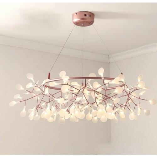 Modern Nordic Hanging Living Room Chandelier Mall Restaurant Firefly Lamp Rose Gold/Black Branch Round Chandelier Lighting