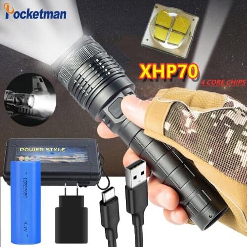 Ultra Powerful XM-L2 18650 LED Flashlight XLamp USB Rechargeable XHP70 Tactical Light 26650 Zoom Camp Torch