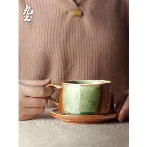 Japanese style ceramic coffee cup with saucer set household hand-made afternoon teacup dish breakfast drinkware