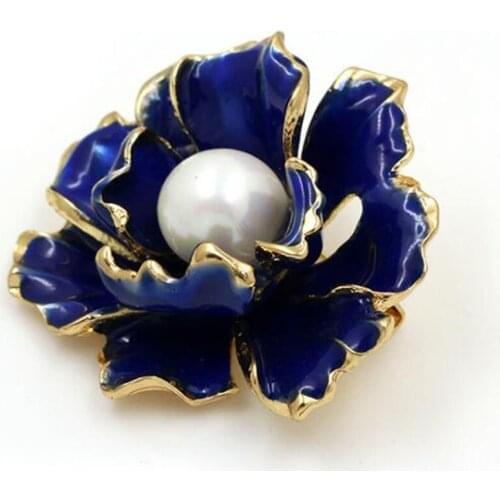 Peony Flower Enamel Brooches Women Mens Nature Pearl Elegant Flower Party Banquet Weddings Brooch