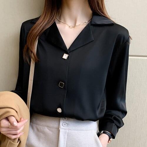 Long Sleeve Black White Blouse Tops Blouse Women Blusas Mujer De Moda 2021 V-neck Chiffon Blouse Shirt Blouses Femme Blusas E447