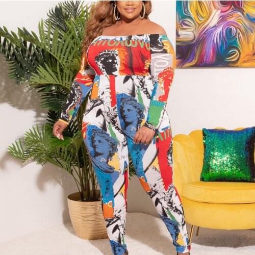 Plus Size Jumpsuits for Womens Off the Shoulder Full Sleeve Bodycon High Waisted Fashion Elegant Jumpsuits & Rompers New Arrival