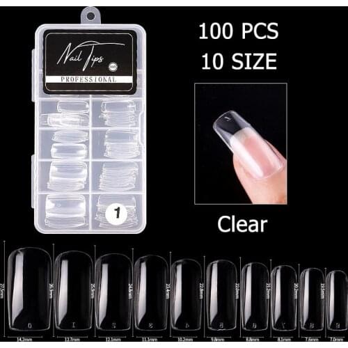 100 Pcs Coffin Nail Tips Transparent Nail Capsule Fake Fingernails Artifical False Nails Coffin Tips Manicure DIY Tools
