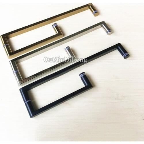 High Quality 2PCS Stainless Steel L Shape Shower Door Pull / Push Handles Bathroom Glass Door Handles Towel Bar C-C:425*225mm