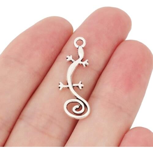 20 x Tibetan Silver Animals Gecko Lizard Charms Pendants Beads for DIY Handmade Jewelry Making Findings 29x11mm