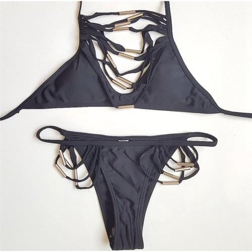 Summer Wild Hollow-Neckline Split Swimsuit Women High Collar Set Push Up Leisure Sexy Swimwear String Bikinis Female