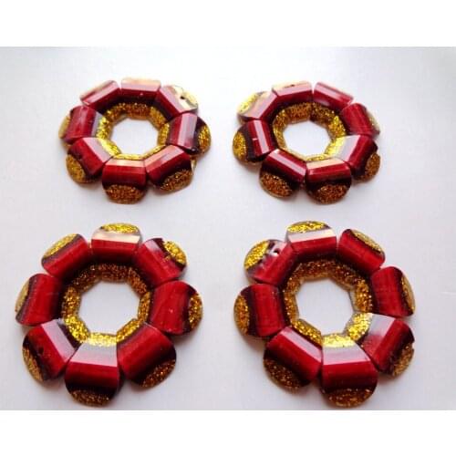 30pcs New fashion style sew on rhinestones round 30mm flatback red/golden 2 holes big gem stone crystal for dress