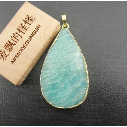 APDGG Natural Blue Amazonite Rough Nugget Pendant Unique Design Gold Color Charms Necklace Pendant Jewelry DIY