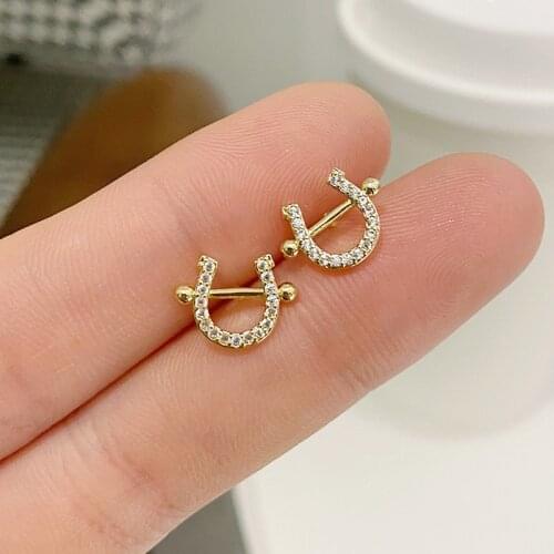 Shiny Side New Fashion Brand Jewelry Crystal Letter U Stud Earrings for Women Simple Style Cute Small Earrings