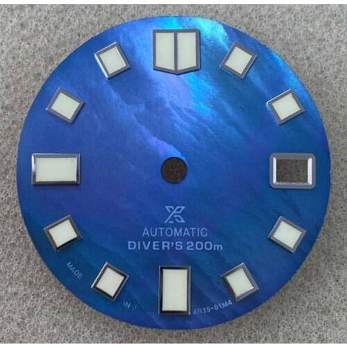 28.5mm C3 Green Luminous Blue Seashell Watch Dial for NH35 Movement