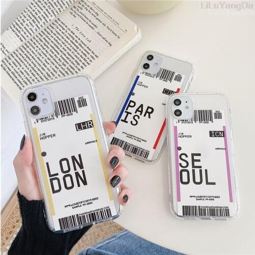 For iPhone 6 6s 7 8 Plus X XR XS 11 Pro Max Fashion Design Air Ticket Phone Case Soft TPU Silicone Shockproof Cover Coque Fundas