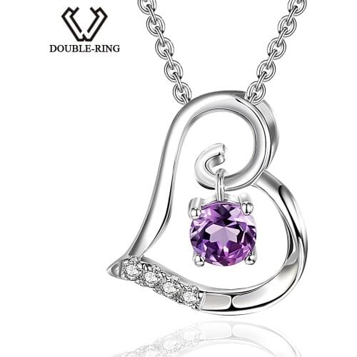 DOUBLE-R 0.32 ct Women Heart Pendants Natural Amethyst 925 Sterling Silver Pendant necklaces Gemstone Fine Jewelry CAP03713SA-1