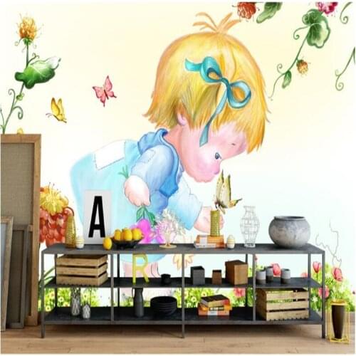 Beibehang photo wallpaper cartoon beautiful children sofa backdrop Walls background village forest hut night oil painting TV