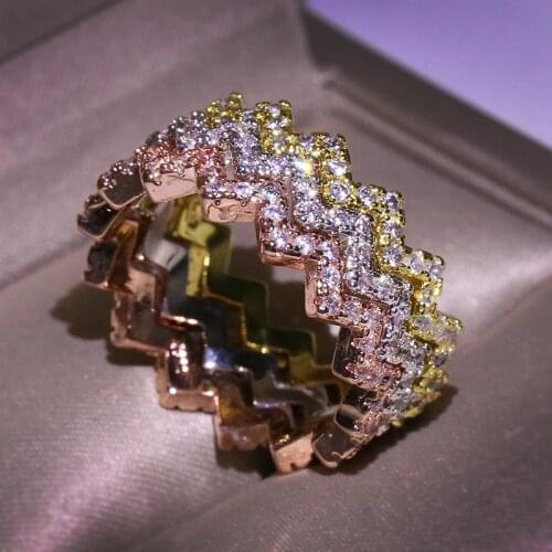 Gold Silver Color Rose Gold Cute Wave Ring with Bling Zircon Stone for Women Wedding Engagement Fashion Jewelry Bohemian