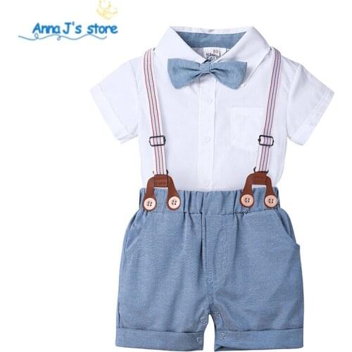 Baby Boys Gentleman Clothes Sets Summer baby first Birthday Newborn Infant Boy Clothes Romper+Shorts 2Pcs baby Boy Outfits TZ667