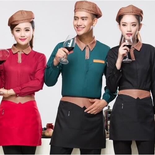 Hotel Overalls Fast Food Shop Waitress Uniform Cafe Catering Long Sleeve Teahouse Hot Pot Restaurant Waiter Coat Work Wear H2384