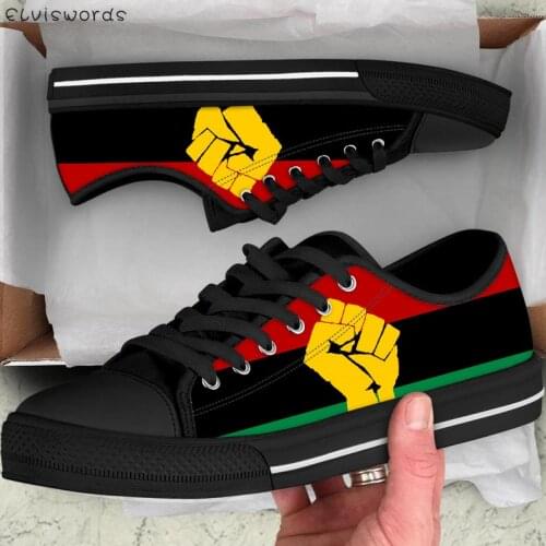 ELVISWORDS Casual Women Sneakers Flats Vulcanize Canvas Shoes Fashion African UNIA Flag Pattern Female Low Style Walking Shoes
