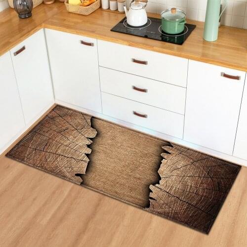 Kitchen Mat Home Entrance Doormat Bedroom Bedside Wood Grain Pattern Decoration Floor Hallway Bathroom Rug Anti-Slip Long Carpet