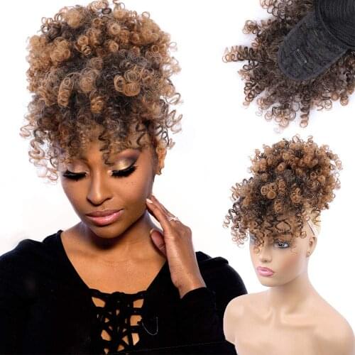 Drawstring High Puff Afro Kinky Curly ponytail with Bangs Hairpiece Short Wrap Synthetic ponytail Hair Extensions