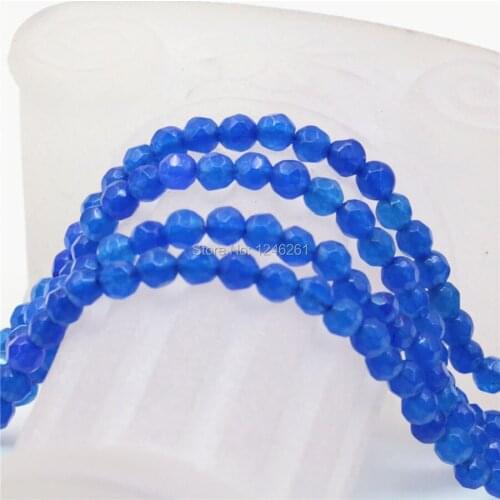 4mm Hot Sale Ornaments Blue Chalcedony Jewelry Making Round Stones DIY Loose Beads Faceted Women Girls Christmas Gifts Ball Gems