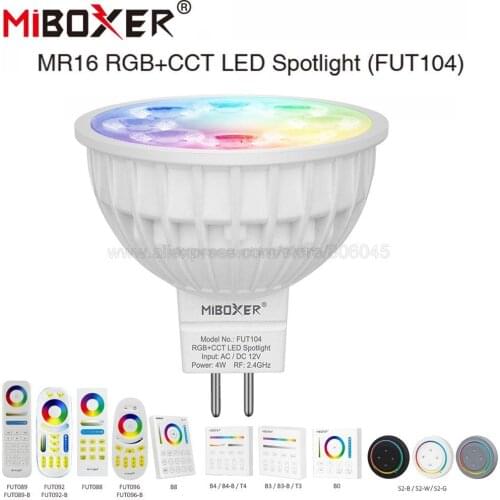 MiLight MR16 4W RGB+CCT LED Bulb Spotlight FUT104 AC/DC12V Full Color Remote Control Smart Bulb WiFi Compatible w/ 4-Zone Remote