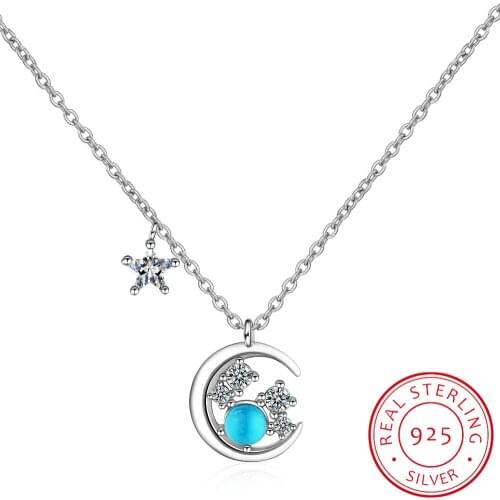 Fashion Charm Women Moon Star Necklace Jewelry 925 Sterling Silver Zirconia Choker Necklaces Pendant For Women Girls Gift Colar