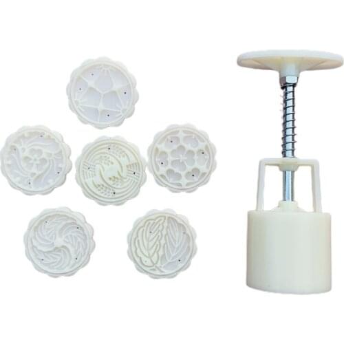 Mooncake Mold 50g Cookie Cutter 6 Flower Stamps Hand Press Green Bean Cake Mould