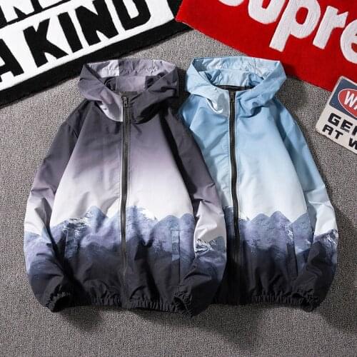 MrGB Chinese Style Mountain Graphic Oversize Men Hooded Jacket Casual Fashion Branded Male Clothing Couple Vintage Autumn Coat