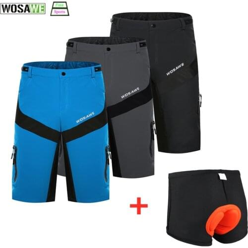 WOSAWE Men Breathable Cycling Shorts Adjustable Elastic Waist Cycling Underwear Multi-Pocket Mountain Bike Loose Downhill Shorts