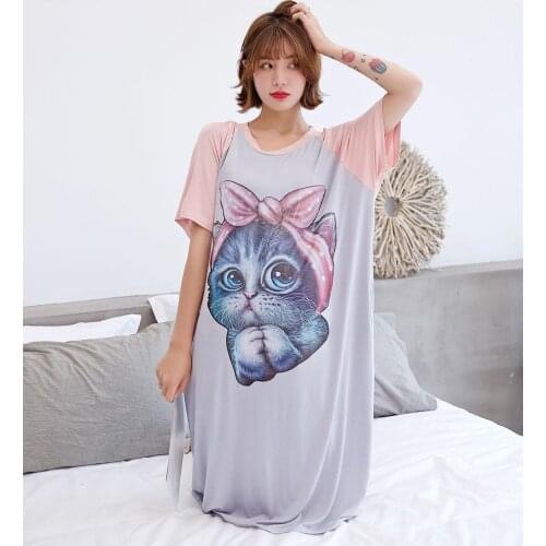 Oversize Women Sexy Short Sleeve Cotton Sleepwear Nightgowns Summer Ladies Cartoon Long Sleepdress Female Sleepshirts Nightdress