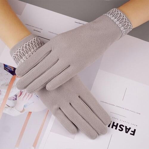 Autumn Winter Women Touch Screen Lace Thin Warm Sport Cycling Mittens Female Smooth Elasticity Milk Shreds Driving Gloves I61