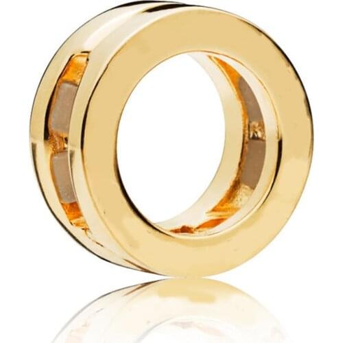 Genuine 925 Sterling Silver Charm Gold Color Shine Smooth Reflexions Logo Clip Stopper Beads Fit Pan Bracelet Diy Jewelry