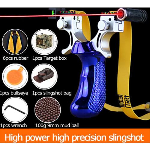 2020 New Laser Aiming Slingshot High Precision Hunting Catapult with Flat Rubber Band Outdoor Game Sling Shot Set