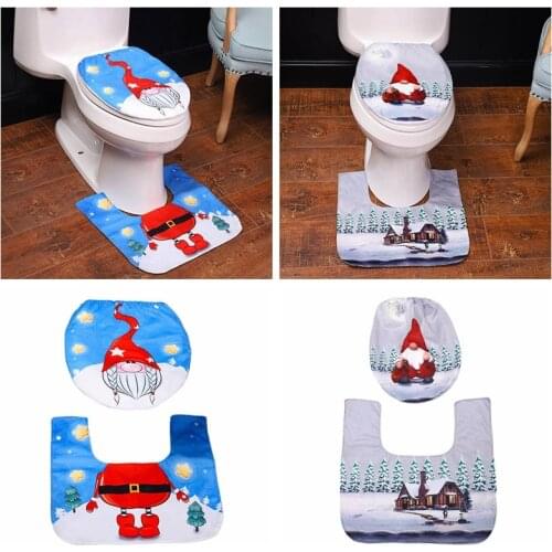 Christmas Toilet Seat Cover Foot Pad Rug Mat Swedish Gnome Santa Bathroom Decor K0AB