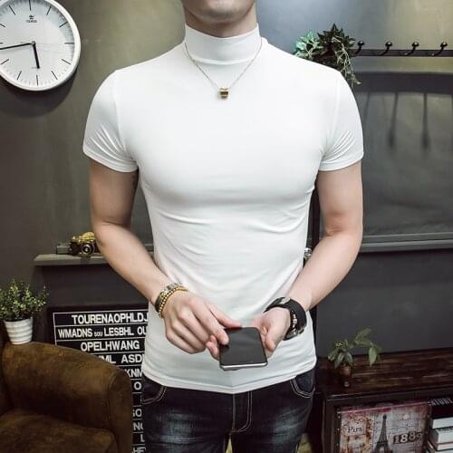 New trend high-elastic tight-fitting mens bottoming shirt, slim solid color high-neck casual wild long-sleeved T-shirt S-2XL