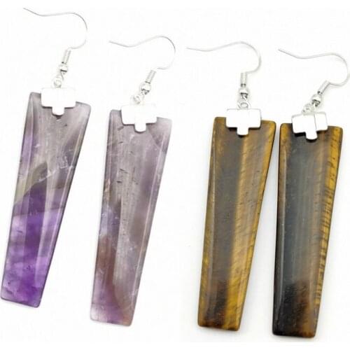 Natural Crystal Quartz Drop Earring Trapezoid Geometric Long Stone Dangle Earrings Healing Charm Ear Jewelry for Women
