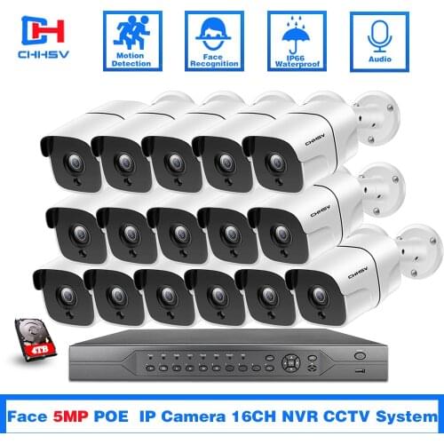 H.265 4K 5MP POE System 16CH CCTV Security NVR Kit HD Sound Two way Audio Outdoor IP Camera Surveillance System With 4TB HDD